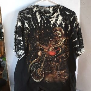 Survivor Skelton Guitar Playing Biker. Mens XL Front and Back  Print